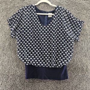 Cabi small blue gray elephants short sleeve blouse